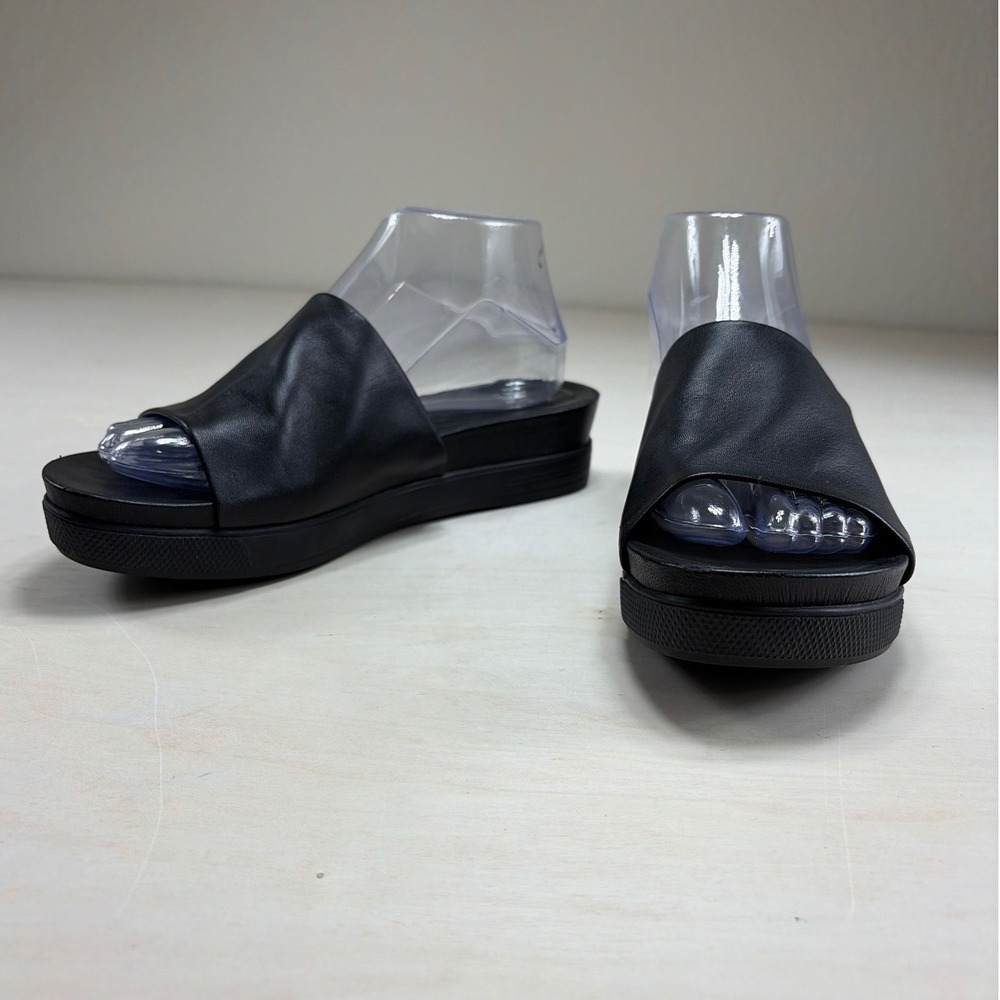 Eileen Fisher Black Leather Platform Slide Sandals Minimalist Open Toe Womens 9